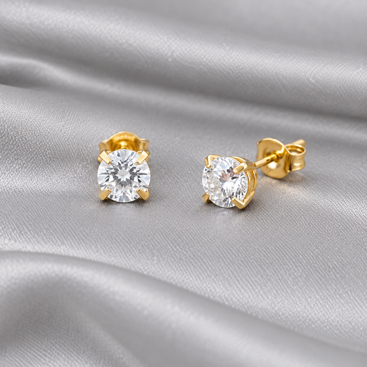 Earring Anti -Tarnish Gold Plated Korean Style Round Clear Crystal Stud for women