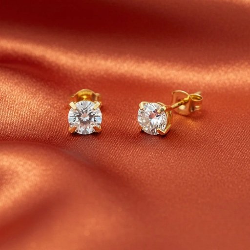 Earring Anti -Tarnish Gold Plated Korean Style Round Clear Crystal Stud for women