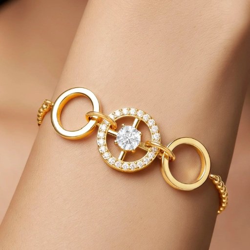 Bracelet Anti-Tarnish Gold Plated Crystal with Rings Set (Adjustable Size)