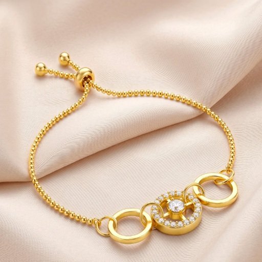 Bracelet Anti-Tarnish Gold Plated Crystal with Rings Set (Adjustable Size)