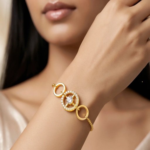 Bracelet Anti-Tarnish Gold Plated Crystal with Rings Set (Adjustable Size)