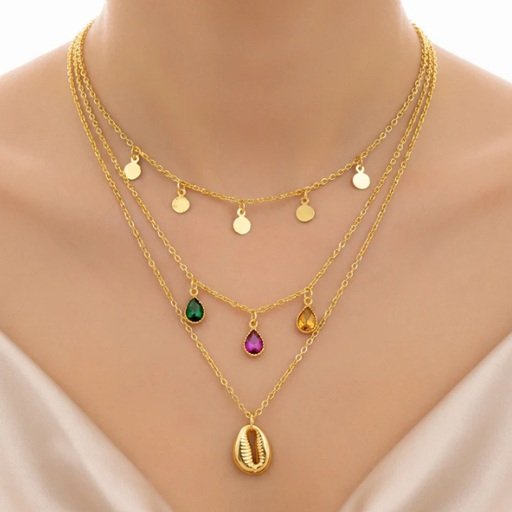 Necklace Anti-Tarnish Gold Plated (Three) Multilayered Crystal Charms for Women