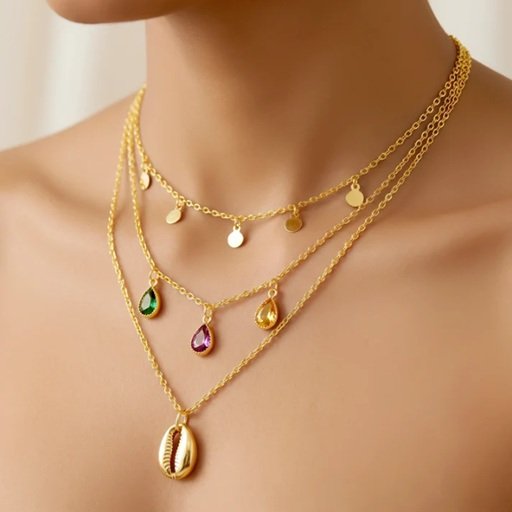 Necklace Anti-Tarnish Gold Plated (Three) Multilayered Crystal Charms for Women