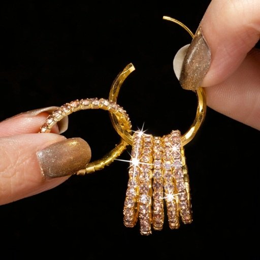 Earrings Anti-Tarnish Hoops With 6 Crystal Rings COMBO
